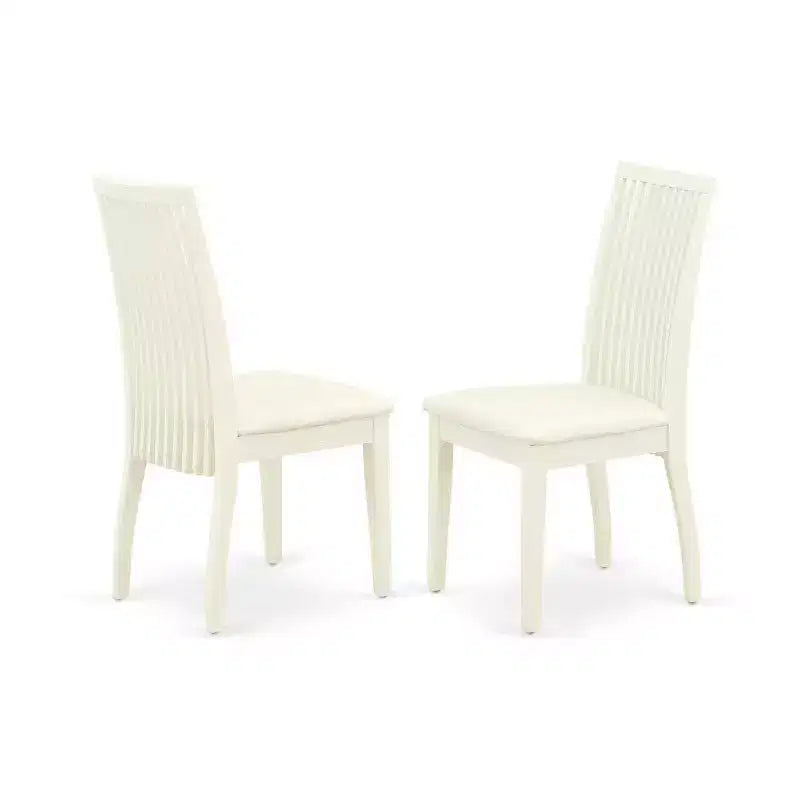 HomeStock Tavolo da pranzo ovale a 5 pezzi, con ripiano in legno massiccio, finitura bianco lino, e 4 sedie con prolunga a farfalla