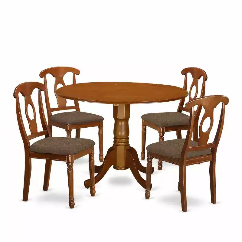 Kitchen Dining Set 5 Piece - Round Table & Chairs - Small Space Dinette Set - Saddle Brown Finish