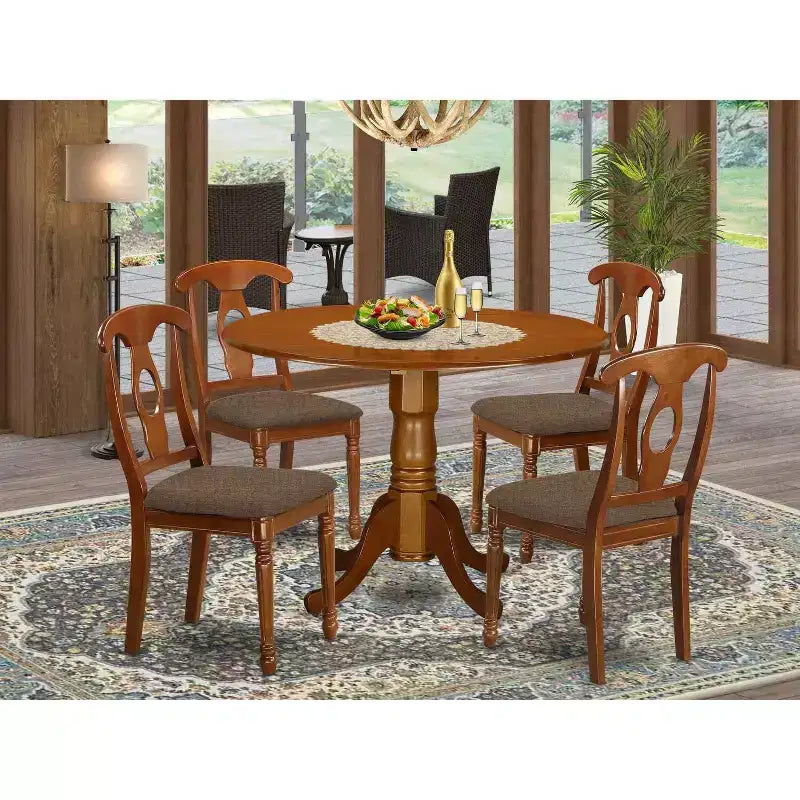 Set da pranzo da cucina 5 pezzi - Tavolo rotondo e sedie - Set dinette per piccoli spazi - Finitura marrone sella