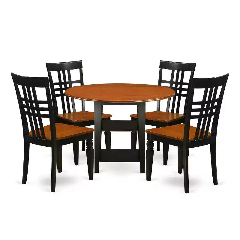 HomeStock 5-Pc Black and Cherry Finish Solid Wood Top - Round Dining Room Set - Seats-4