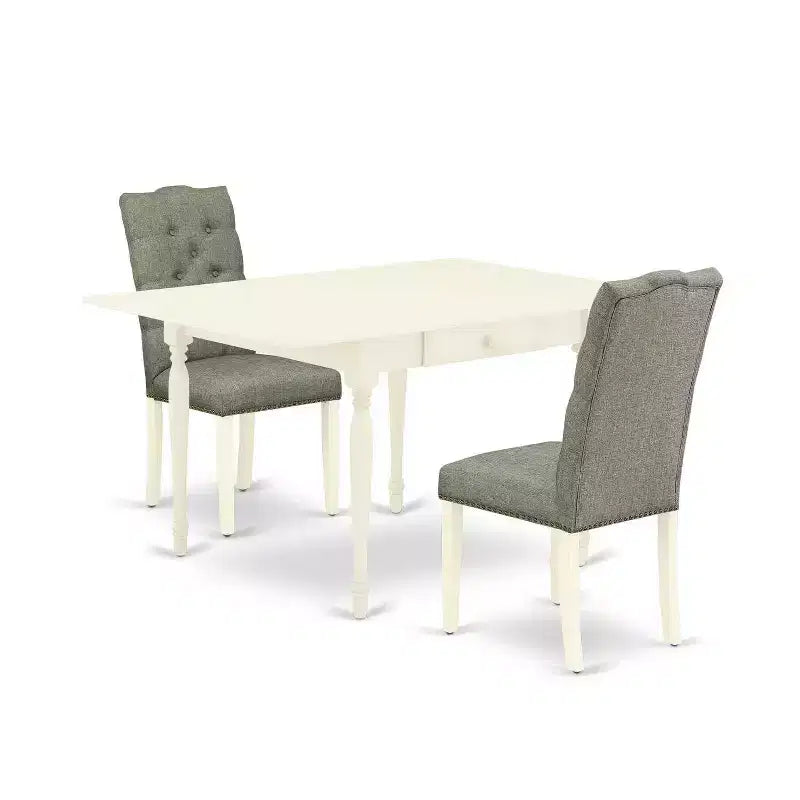 HomeStock 3-Piece Linen White Finish Rectangular Solid Wood Top with Dropleaf Dining Table Set