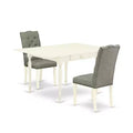 HomeStock 3-Piece Linen White Finish Rectangular Solid Wood Top with Dropleaf Dining Table Set
