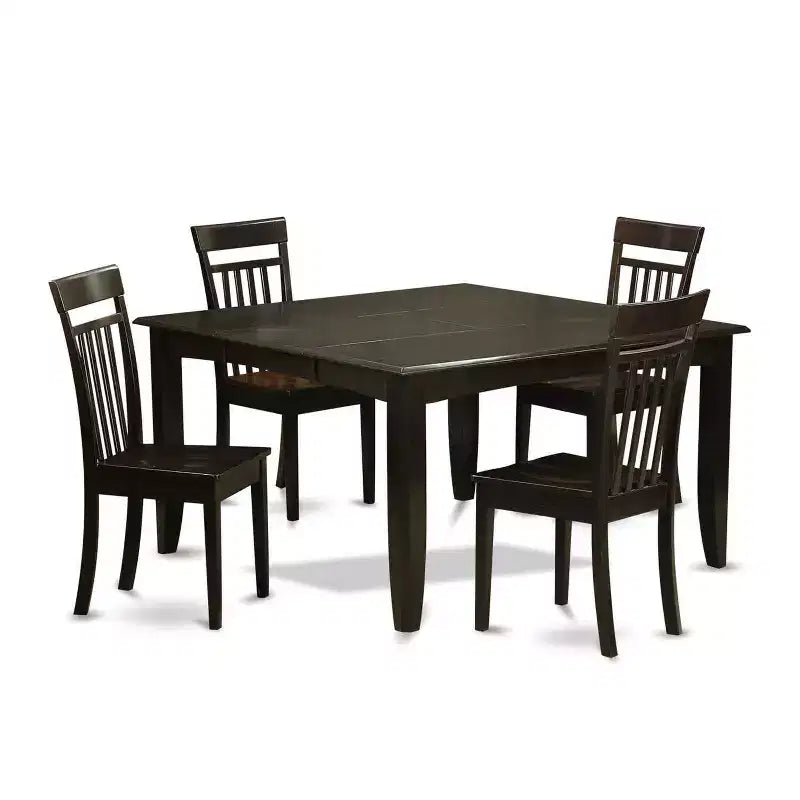 HomeStock 5-Piece Square Cappuccino Finish Solid Wood Top Dining Table with 4 Chairs