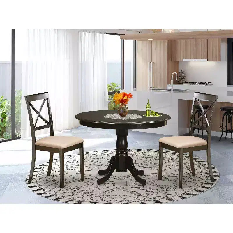 HomeStock Set 3 Pezzi in Legno Massello Cappuccino - Set Sala da Pranzo - 4 Posti a Sedere