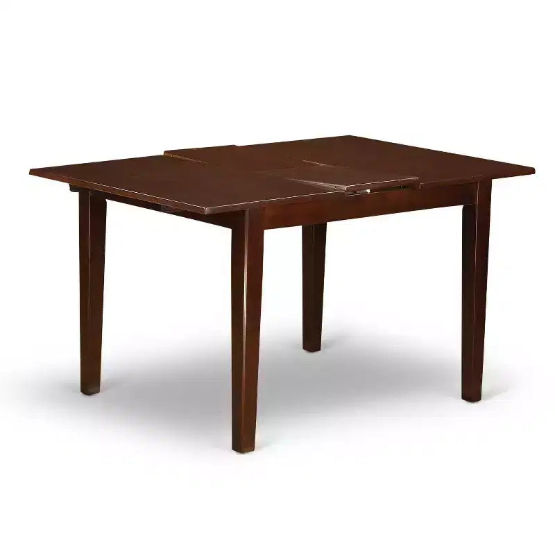 Set da tavolo da pranzo HomeStock in 3 pezzi con piano rettangolare in legno massello con finitura mogano e prolunga a farfalla
