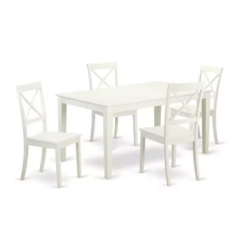 HomeStock 5-Piece Linen White Finish Solid Wood Top Dining Table with 4 Chairs
