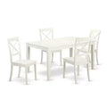 HomeStock 5-Piece Linen White Finish Solid Wood Top Dining Table with 4 Chairs