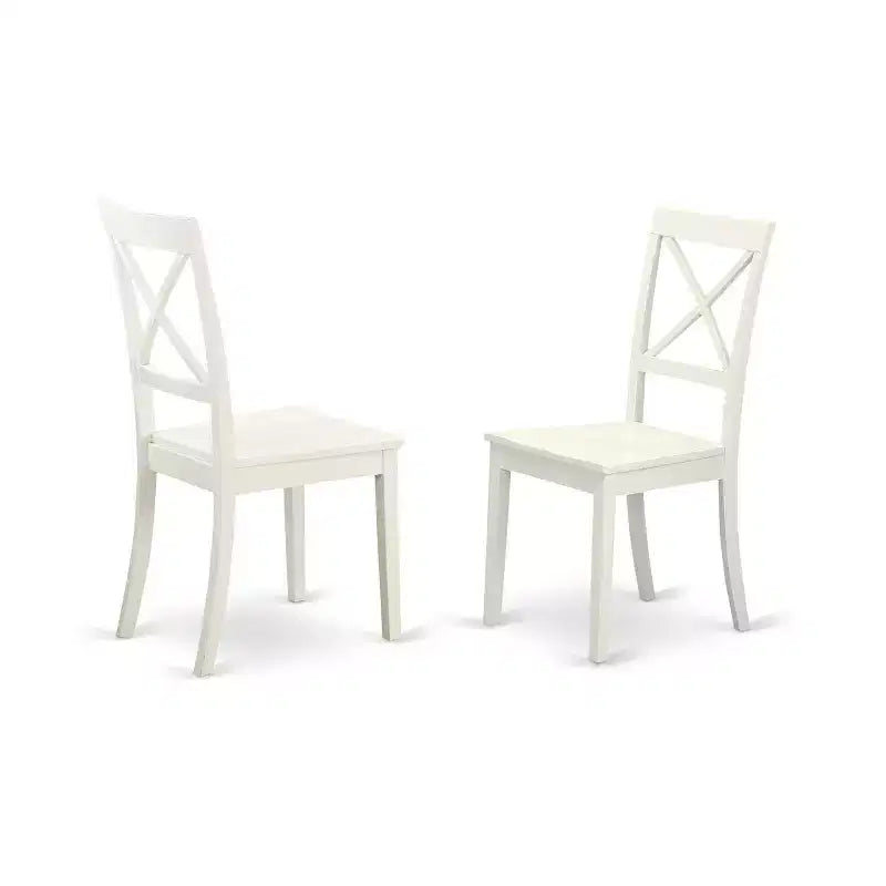HomeStock Set tavolo da pranzo con piano in legno massello e 4 sedie, finitura bianco lino, 5 pezzi