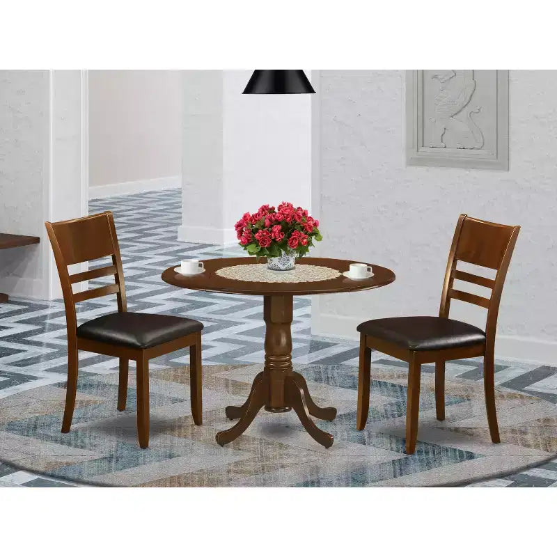 Set Cucina Salvaspazio - Tavolo Rotondo e Sedie 3 Pezzi - Finitura Espresso