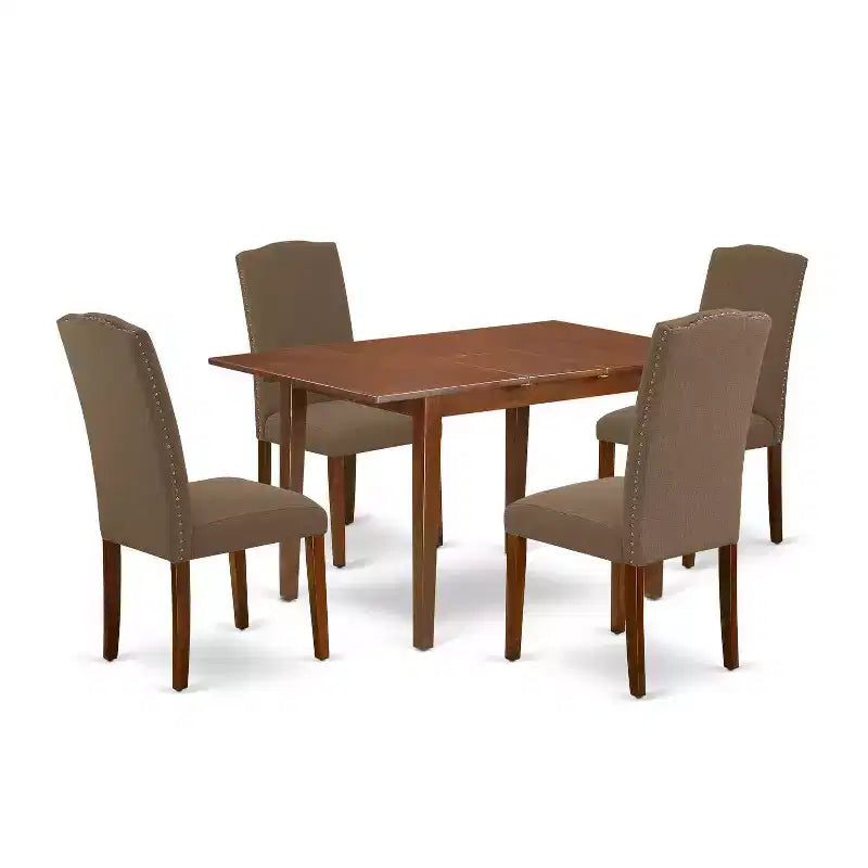 Rectangle Kitchen Table Set 5pc Southwestern Dining Table W/ Chairs Linen Fabric Dark Coffee