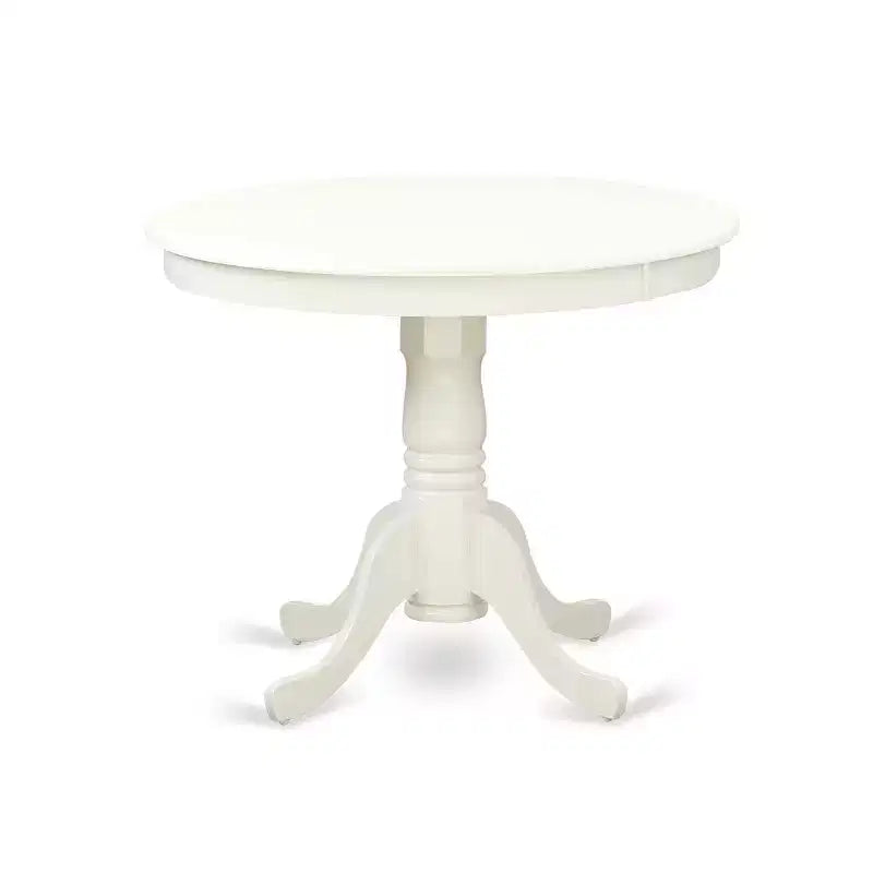 3-Piece Linen White Finish Solid Wood Top - Round Upholstered Dining Room Set - Seats 4