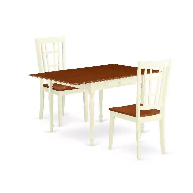 HomeStock 3-Pc Buttermilk and Cherry Finish Solid Wood Top with Dropleaf Dining Table Set