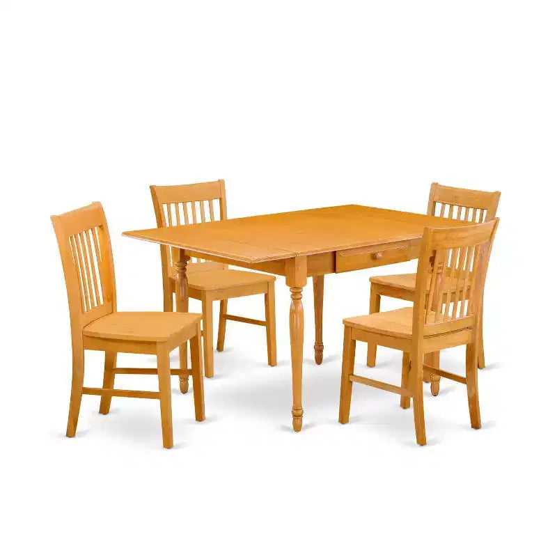 5-Piece Natural Oak Finish Solid Wood Top - Dining Room Set (Seats-4)