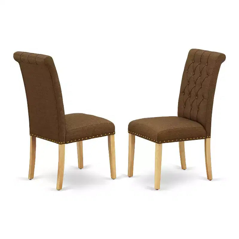 HomeStock Set da Pranzo 3 Pezzi con Tavolo Rotondo in Legno Massello Finitura Rovere Naturale e 2 Sedie Parson con Ribalta