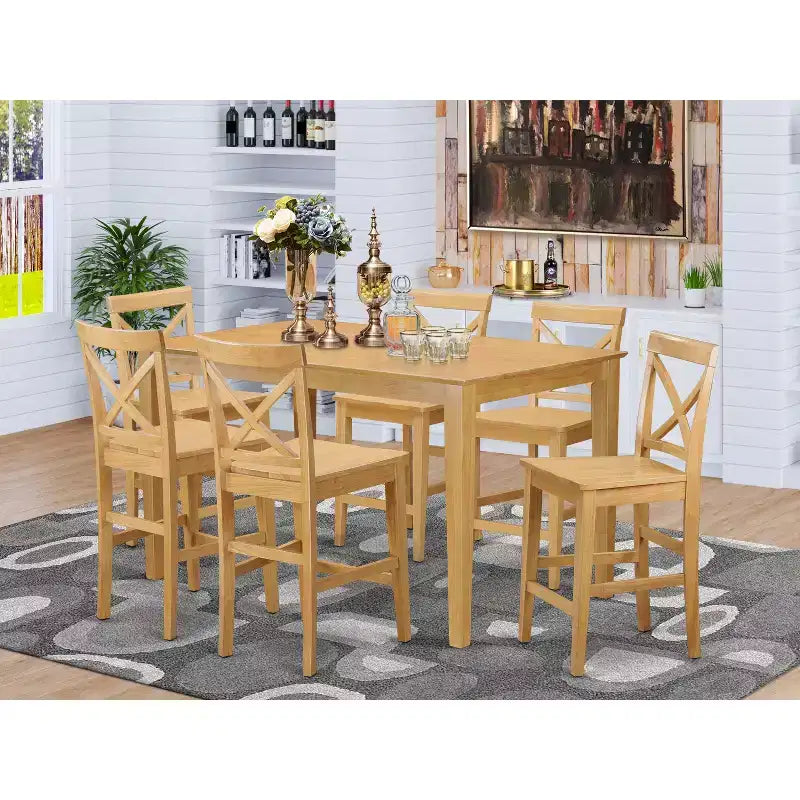 Set da pranzo altezza bancone - Tavolo da pub e sgabelli da bar - Set cucina moderno - Finitura rovere
