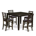 HomeStock 5-Pc Square Cappuccino Finish Solid Wood Top Dining table with 4 Chairs