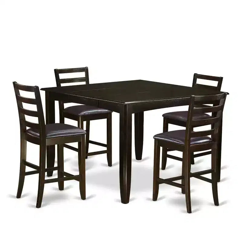 HomeStock 5-Pc Square Cappuccino Finish Solid Wood Top Dining table with 4 Chairs
