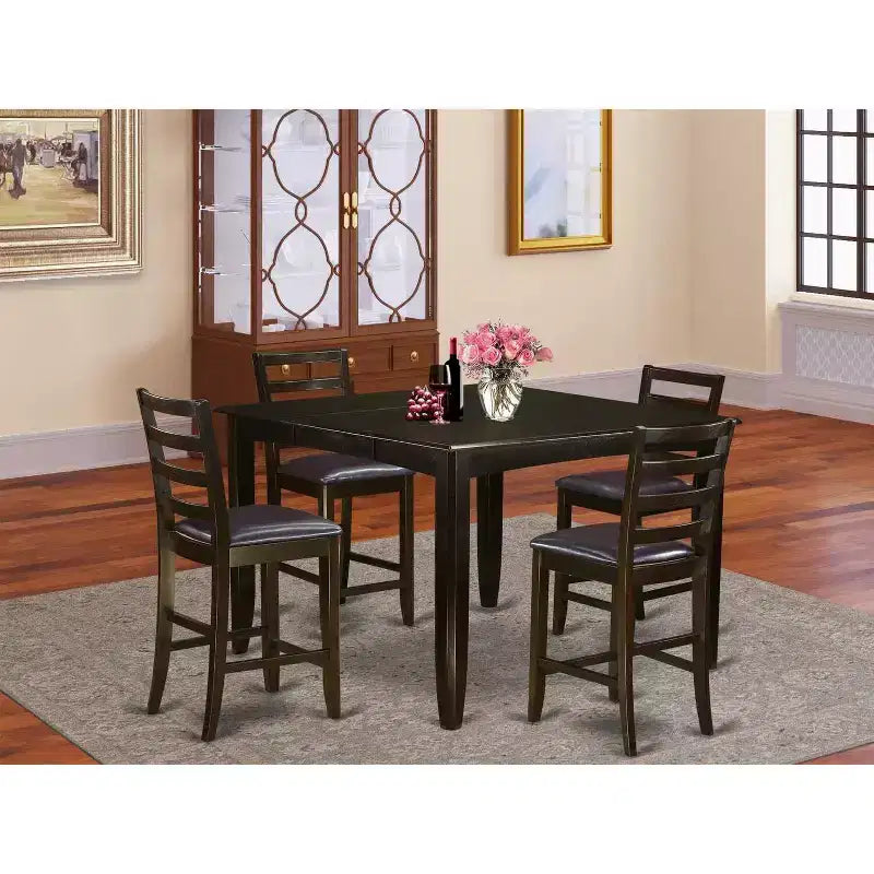 Tavolo da pranzo HomeStock a 5 pezzi, piano quadrato in legno massello con finitura cappuccino, con 4 sedie