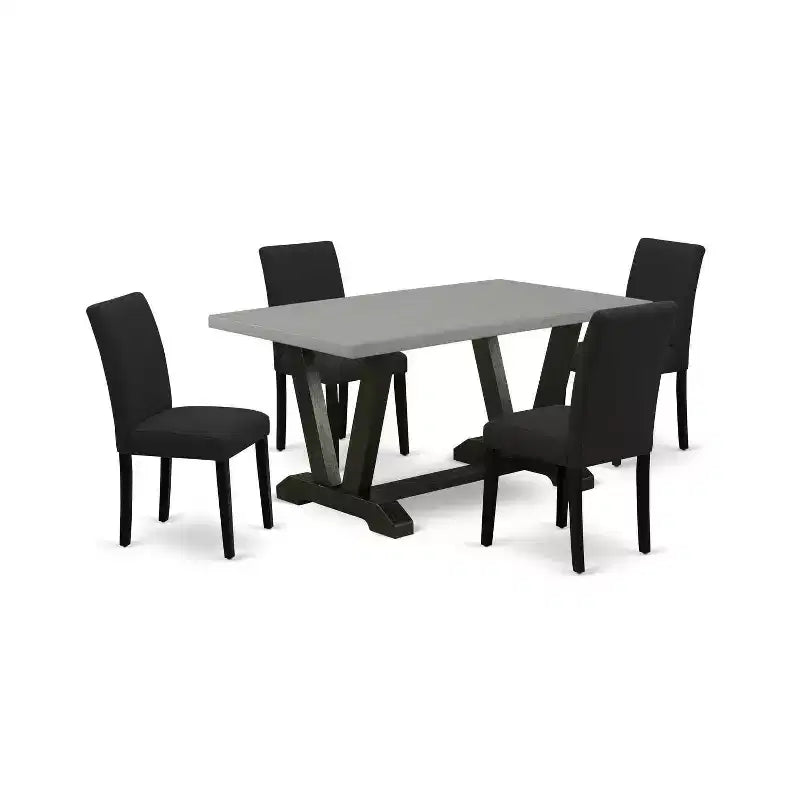 HomeStock 5-Pc Rectangle Natural Oak Finish Solid Wood Top Dining Table with 4 Upholstered Chairs