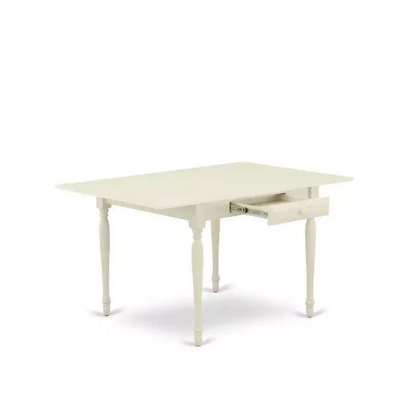HomeStock Set Tavolo da Pranzo 3 Pezzi in Legno Massello Finitura Lino Bianco con Piano Rettangolare e Ante a Ribalta