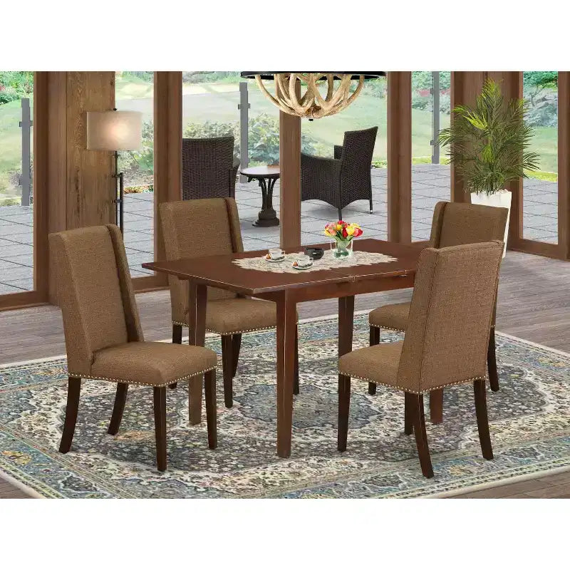 HomeStock Set da pranzo 5 pezzi in legno massello con finitura mogano, tavolo e 4 sedie Parson con prolunga a farfalla