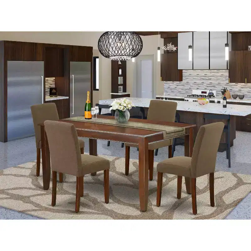 HomeStock Set da pranzo rettangolare 5 pezzi con top in legno massello finitura mogano - 4 posti a sedere
