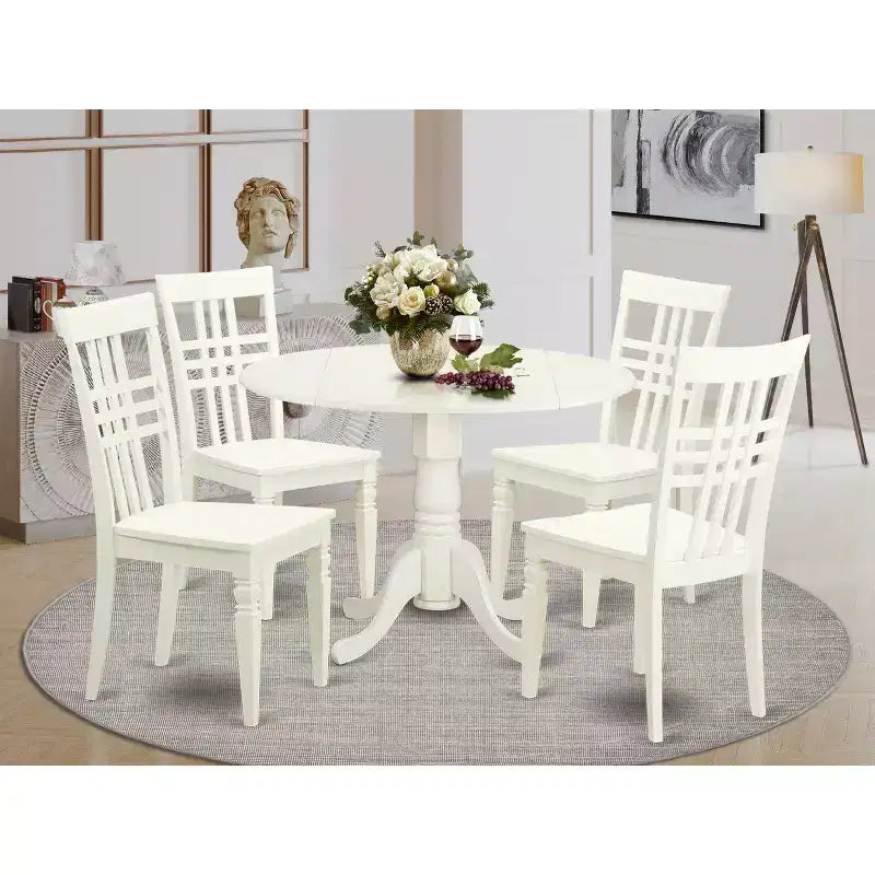 Set da Tavolo Rotondo da Cucina - Tavolo e Sedie 5 Pezzi - Finitura Bianco Lino - Sala da Pranzo per Piccoli Spazi
