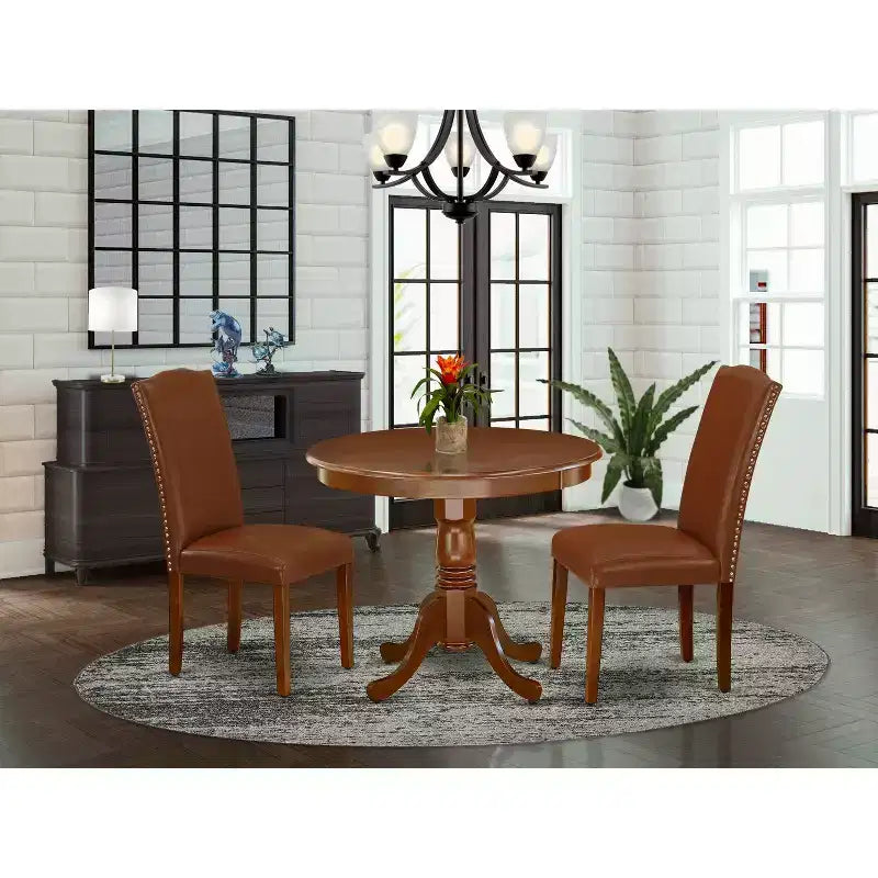 Set tavolo da pranzo rotondo - Tavolo da 91 cm con 2 sedie Parsons - Finitura bianco lino