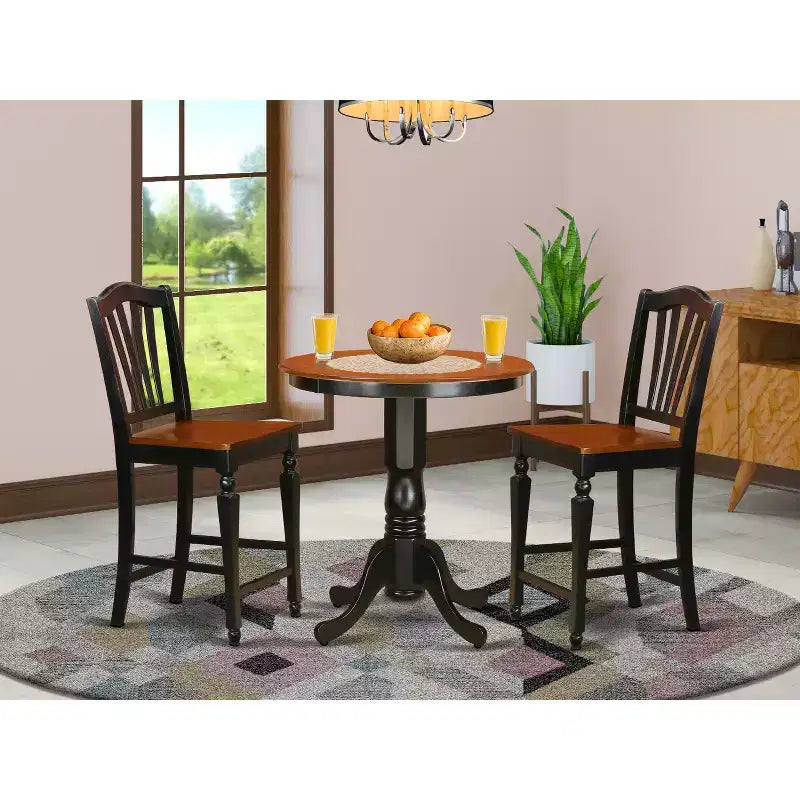 Set 3 pezzi da pranzo per cucina, tavolo e sedie – Tavolo rotondo con piedistallo e 4 sedie