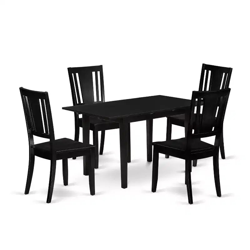 HomeStock 5-Pc Black Finish Solid Wood Top - Rectangular Dining Room Set with Butterfly Leaf - Seats 4