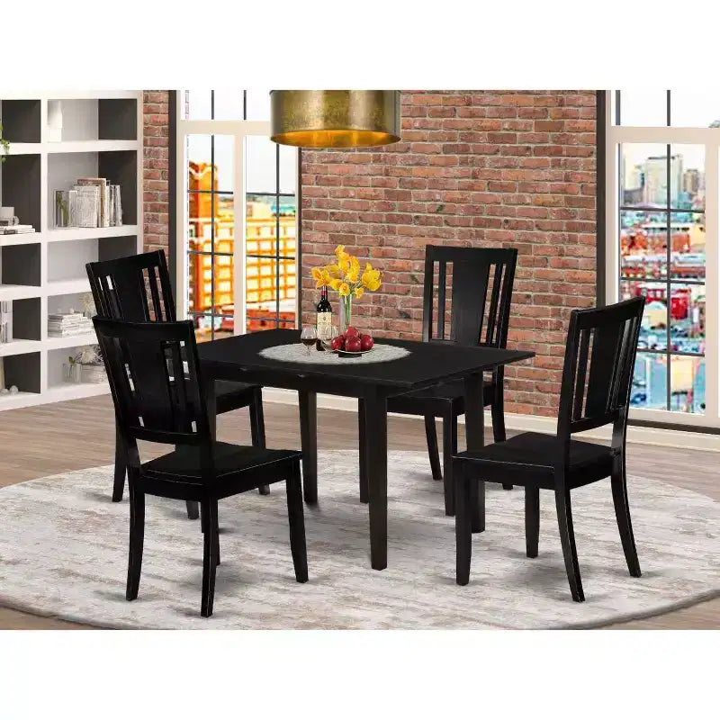 HomeStock Set da Pranzo Rettangolare da 5 Pezzi con Finitura Nera e Piano in Legno Massello con Prolunga a Farfalla - 4 Posti a Sedere