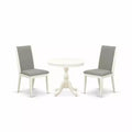 3-Piece Linen White Finish Solid Wood Top - Dining Room Set with High Back - Seats 4