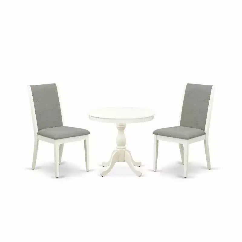 3-Piece Linen White Finish Solid Wood Top - Dining Room Set with High Back - Seats 4