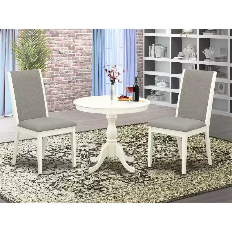 Set Sala da Pranzo 3 Pezzi in Legno Massello con Finitura Bianca Lino - Schienale Alto - 4 Posti