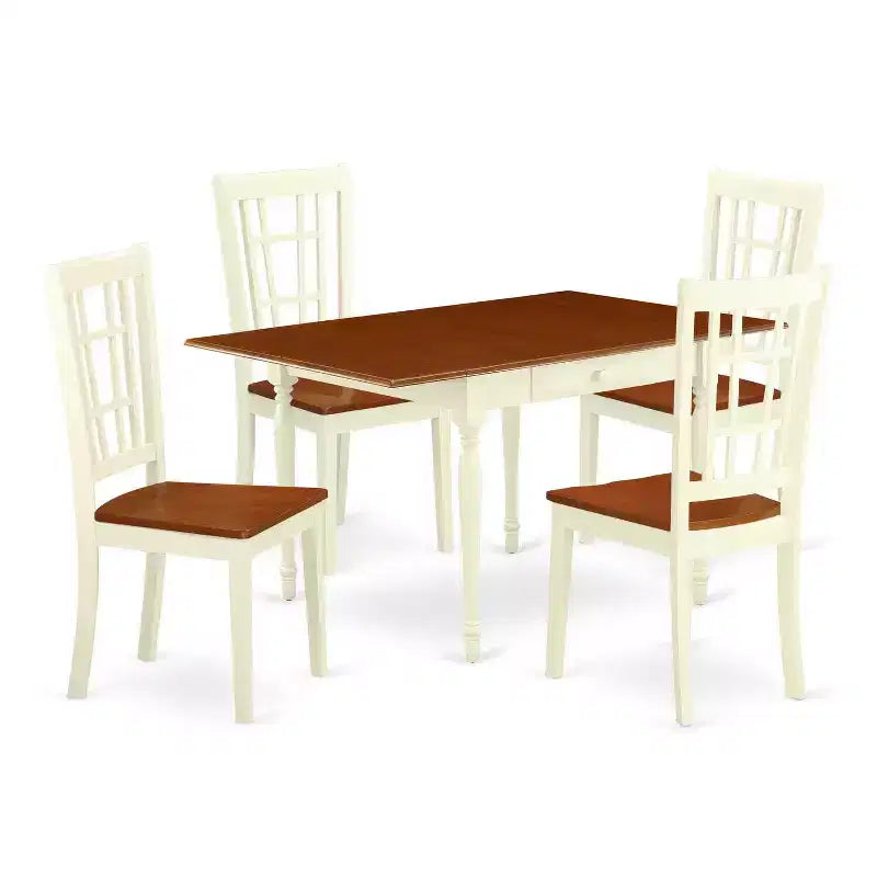 5-Piece Buttermilk and Cherry Solid Wood Top - Dining Room Set - Seats 4