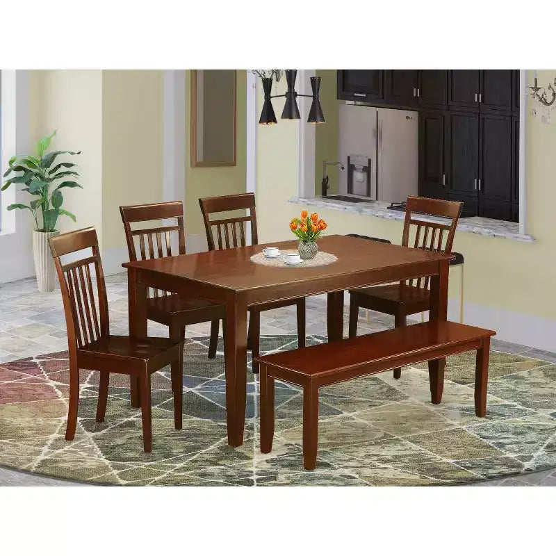 Tavolo da pranzo medievale con panca - Tavolo in legno rustico da 60 pollici e 4 sedie - Elegante set da cucina in stile rustico