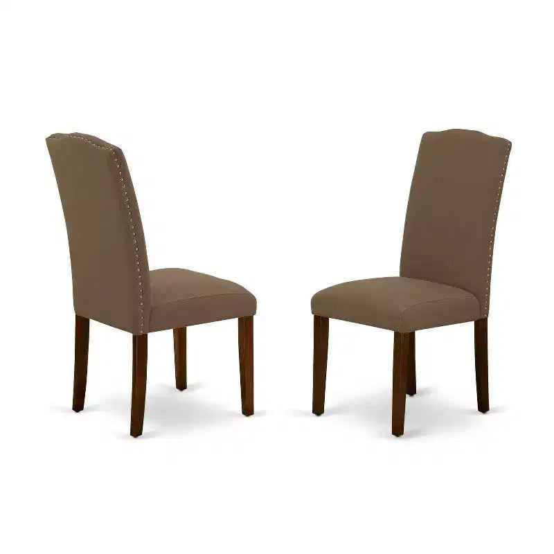 Set da pranzo rettangolare - Tavolo 3 pezzi e 2 sedie Parsons - Tessuto di lino color caffè scuro - da 42 a 53,5