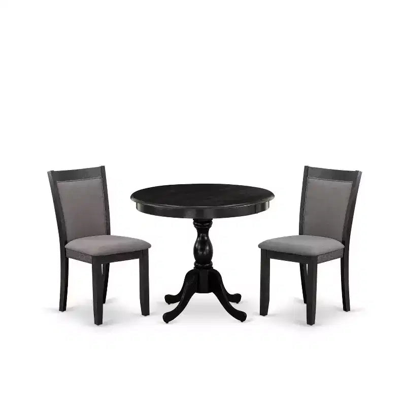 3-Piece Wirebrushed Black Solid Wood Top - Round Dining Room Set - Seats-4