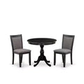3-Piece Wirebrushed Black Solid Wood Top - Round Dining Room Set - Seats-4