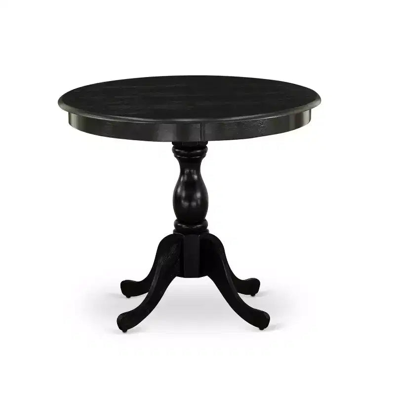 Set da pranzo rotondo da 4 posti in legno massello con finitura spazzolata, nero, 3 pezzi
