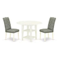 HomeStock 3-Piece Linen White Finish Round Solid Wood Top Dining Table Set