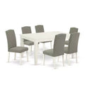 Rectangular Dinette Table Set 7Pc - 42/60 Table w/ Leaf & 6 Parsons Chairs - Linen White Legs