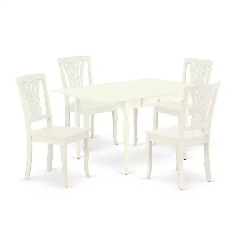 HomeStock 5-Pc Rectangular Linen White Finish Solid Wood Top-Dining Room Set with Dropleaf-Seats 4