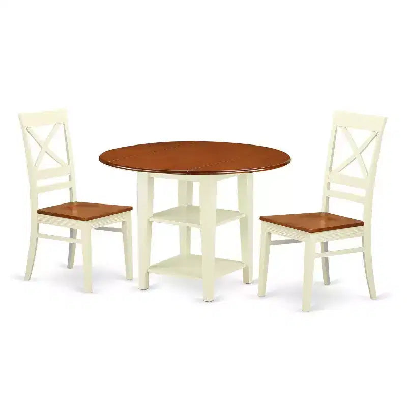 HomeStock 3-Piece Buttermilk and Cherry Finish Round Solid Wood Top Dining Table Set