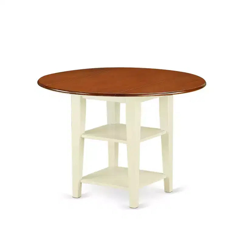 HomeStock Set da Pranzo Rotondo da 3 Pezzi in Legno Massello con Finitura Buttermilk e Ciliegio