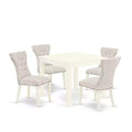 5-Piece Linen White Finish Solid Wood Top - Dining Room Set with High Back - Seats 4