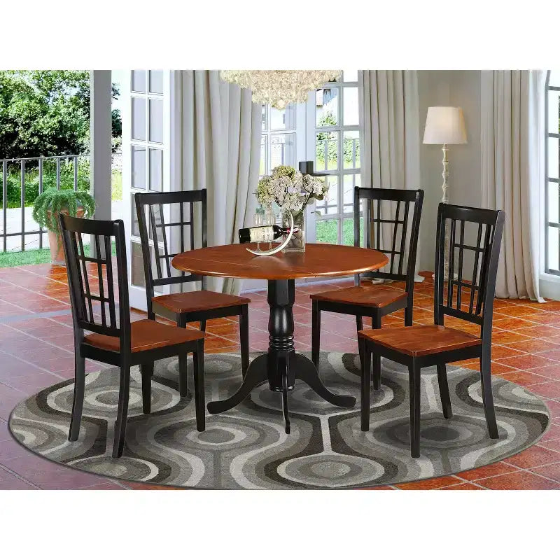 Set tavolo da cucina per 4 - Tavolo da pranzo e sedie con ripiano ribaltabile 42x42, legno duro asiatico, finitura nera
