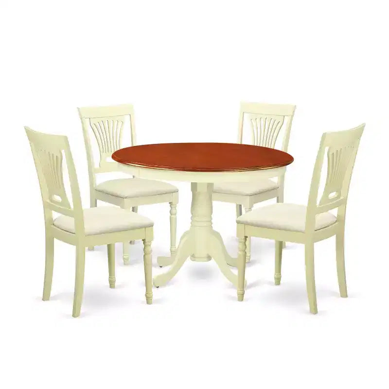 HomeStock 5-Piece Buttermilk and Cherry Finish Solid Wood Top Dining table with 4 Chairs