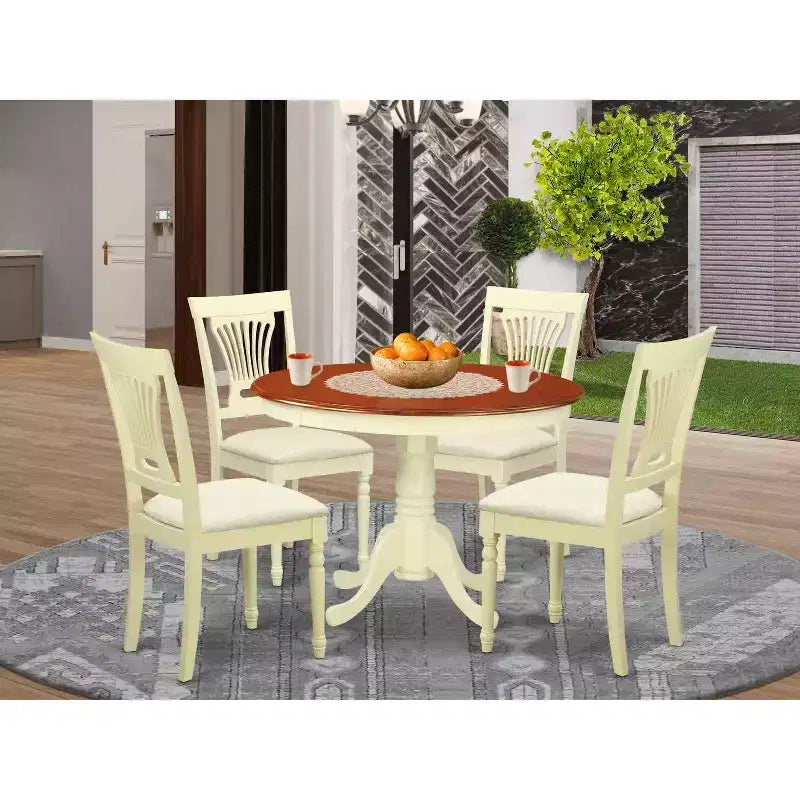 HomeStock Tavolo da pranzo a 5 pezzi con ripiano in legno massello con finitura color latticello e ciliegio con 4 sedie