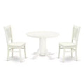 3-Piece Linen White Finish Solid Wood Top-Round Dining Room Set-Seats 4